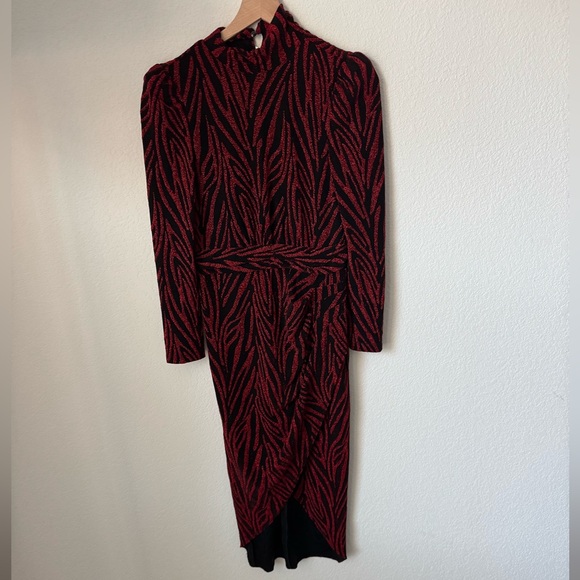 SAYLOR Sparkly Long Sleeved Red and Black Animal Print Dress Dresses SAYLOR Sparkly Long Sleeved Red and Black Animal Print Dress Dresses